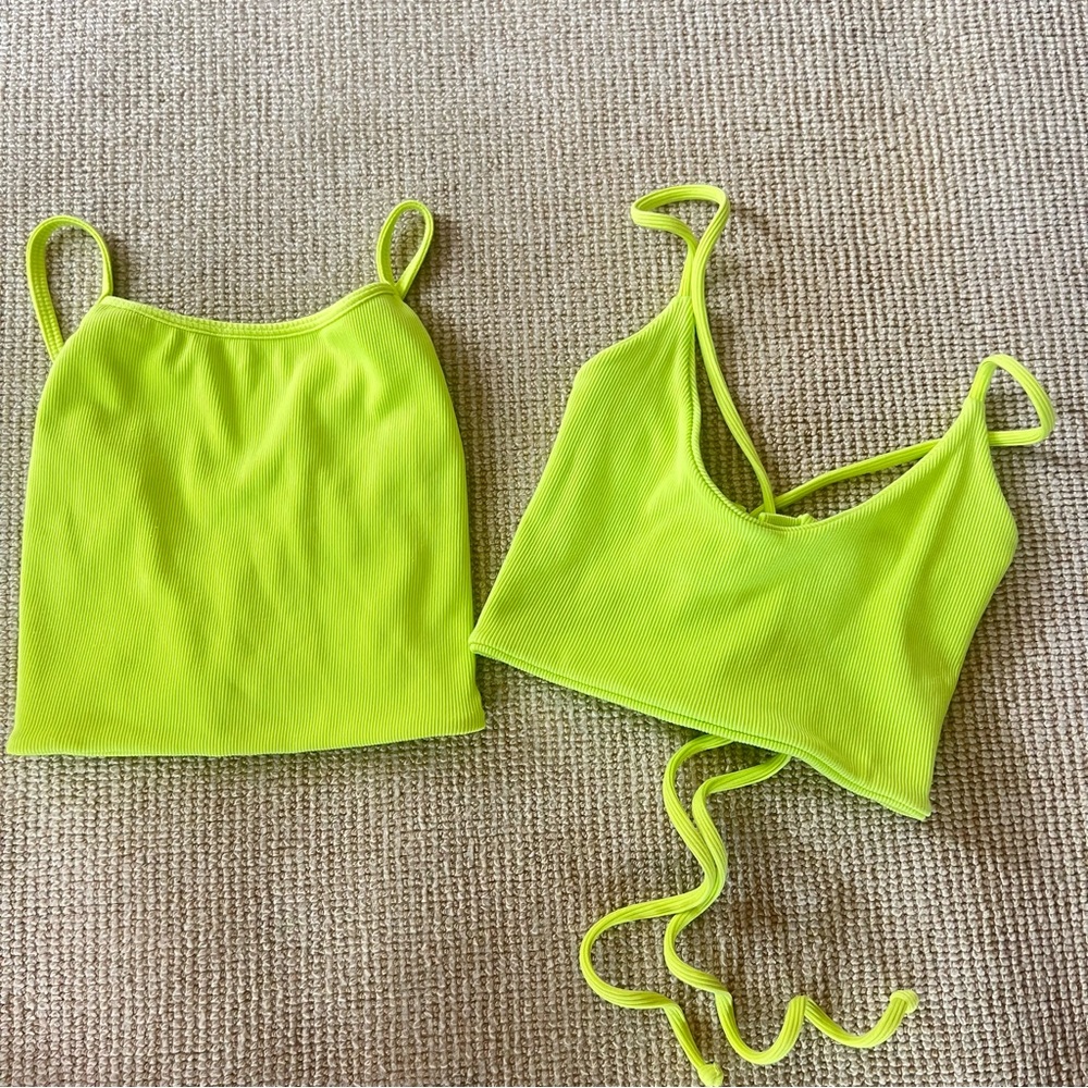 NWOT Lineup Neon Green Set of Two Bikini Tops Size Small